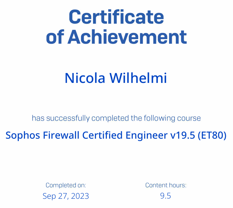 Herzlichen Glückwunsch zum Sophos Firewall Certified Engineer