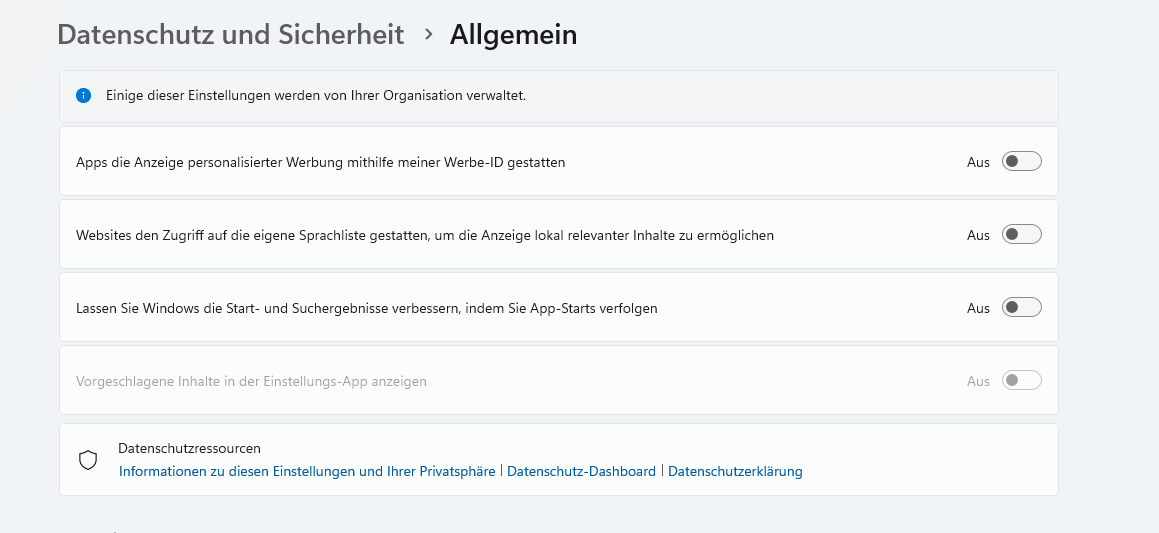 Allgemeine Einsteilung Übersicht über Einstellungsmöglichkeiten, auch im Text